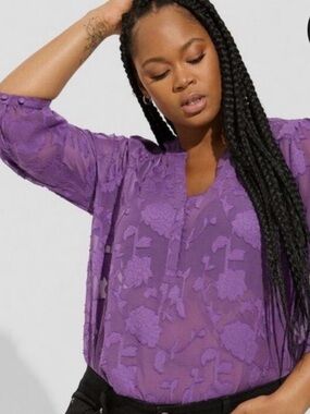 NWOT Harper clip chiffon Purple Floral Lace Sheer Blouse - 🌸🌹🌺 BRB SL 4